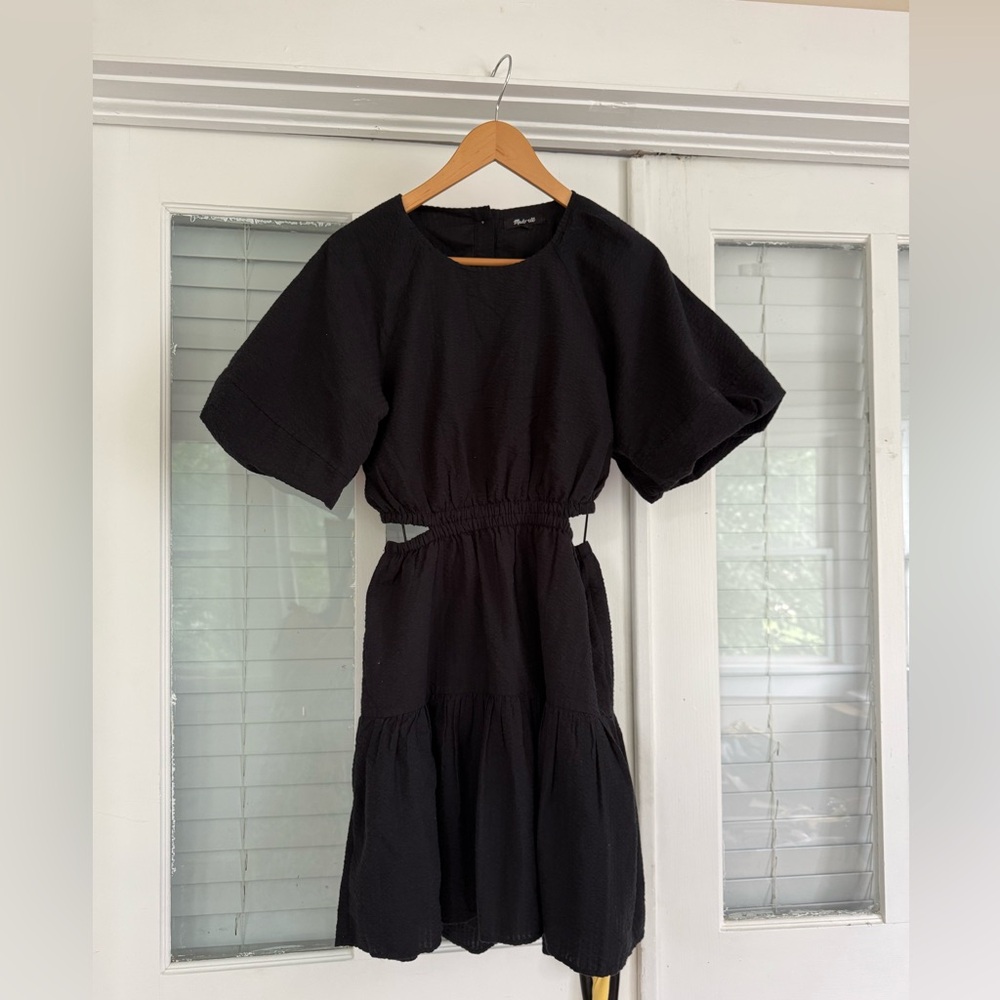 madewell side cut out black mini dress